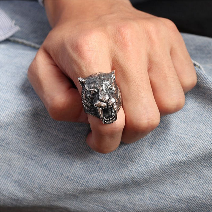 Real Solid 925 Sterling Silver Rings Leopard Fangs Men Fashion Jewelry Size 9.5-12