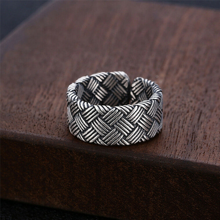 Real Solid 925 Sterling Silver Rings Braided Classical Fashion Punk Jewelry Open Size 7-9