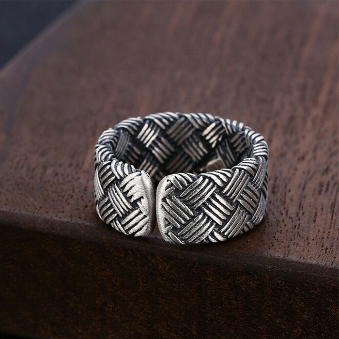 Real Solid 925 Sterling Silver Rings Braided Classical Fashion Punk Jewelry Open Size 7-9