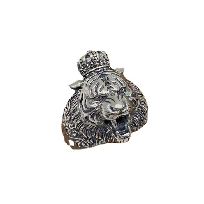 Real Solid 925 Sterling Silver Rings Animals Tiger King Fashion Punk Jewelry Open Size Adjustable