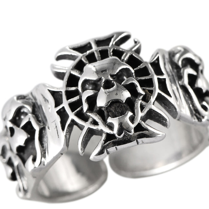 Real Solid 925 Sterling Silver Rings Skeletons & Skulls Punk Hip Hop Jewelry Open Size Adjustable
