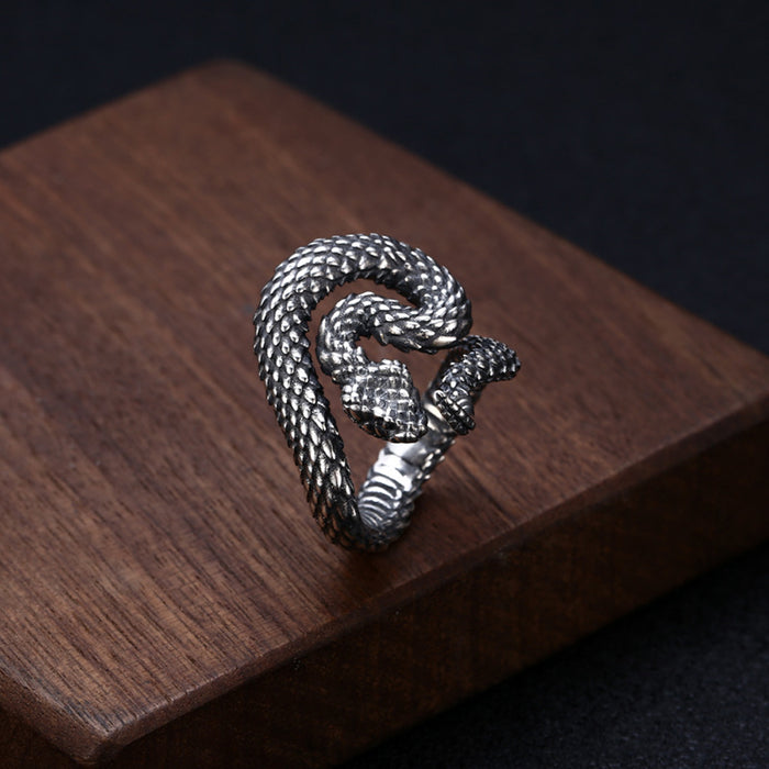 Real Solid 925 Sterling Silver Rings Snake King Animals Fashion Punk Open Size Adjustable 7-10