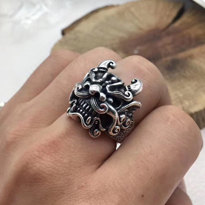Real Solid 925 Sterling Silver Ring Animals Dragon King Lion Punk Jewelry Open Size 8-11