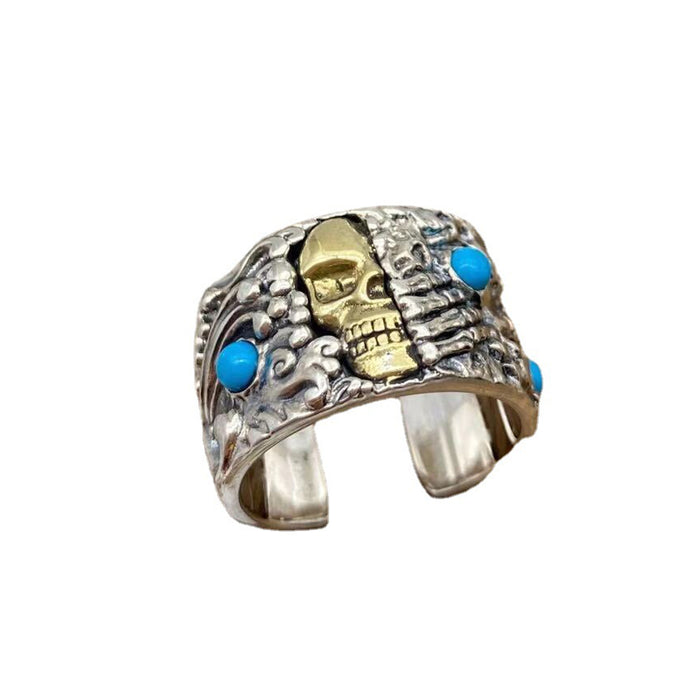 Real Solid 925 Sterling Silver Ring Skulls Devil Gothic Hip Hop Punk Jewelry Open Size 7.5-10