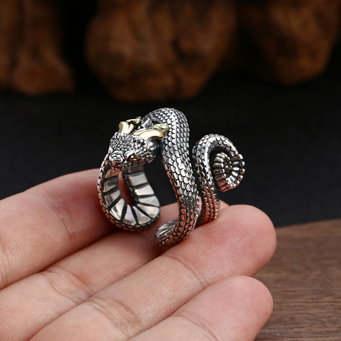 Real Solid 925 Sterling Silver Rings Punk Jewelry Snake Animals Open Size 9-11