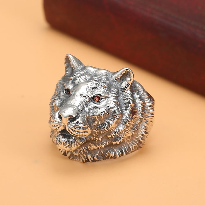 Real Solid 925 Sterling Silver Rings Tiger Animals Punk Jewelry Open Size 8-10