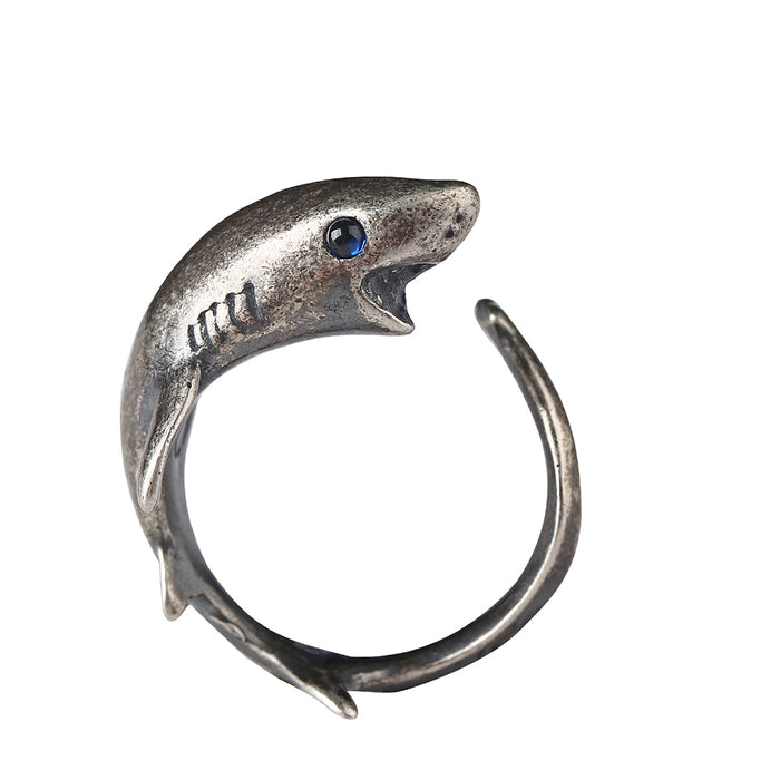 Real Solid 925 Sterling Silver Rings Shark Animals Punk Jewelry Open Size 8-10