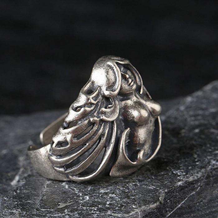 Real Solid 925 Sterling Silver Rings Art Goddess Body Fashion Jewelry Open Size 8-10