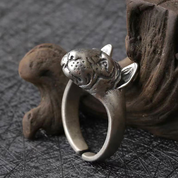 Real Solid 925 Sterling Silver Rings Dog Animals Punk Jewelry Open Size 8-10