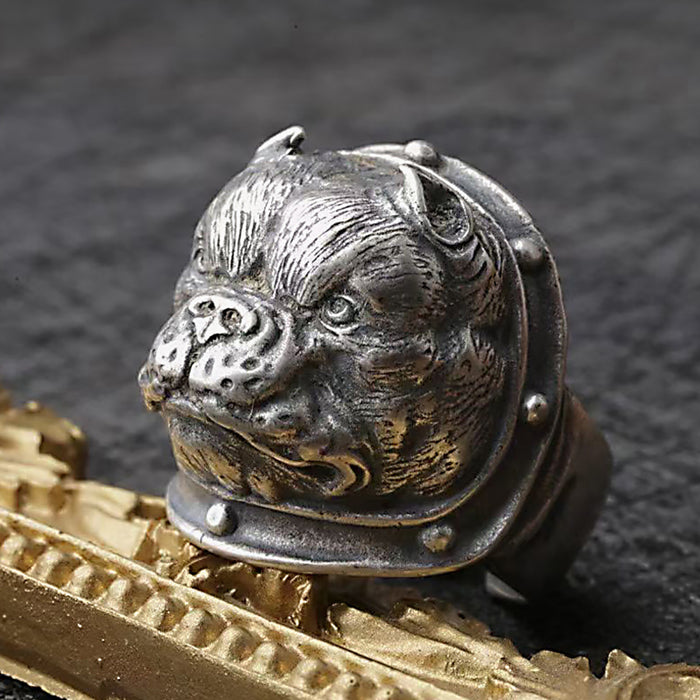 Real Solid 925 Sterling Silver Rings Bulldog Dog Animals Punk Jewelry Open Size 8-10