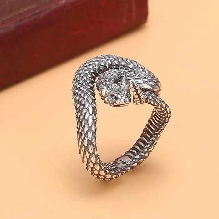 Real Solid 925 Sterling Silver Rings Snake Animals Punk Jewelry Open Size 7-10
