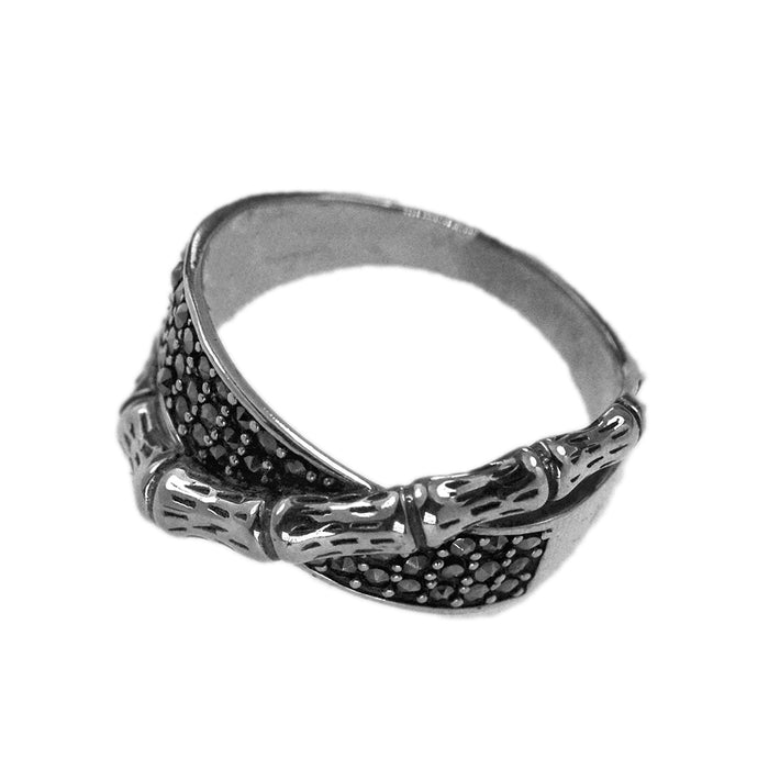 Real Solid 925 Sterling Silver Rings Bamboo Joint Cubic Zirconia Punk Jewelry Size 6-9