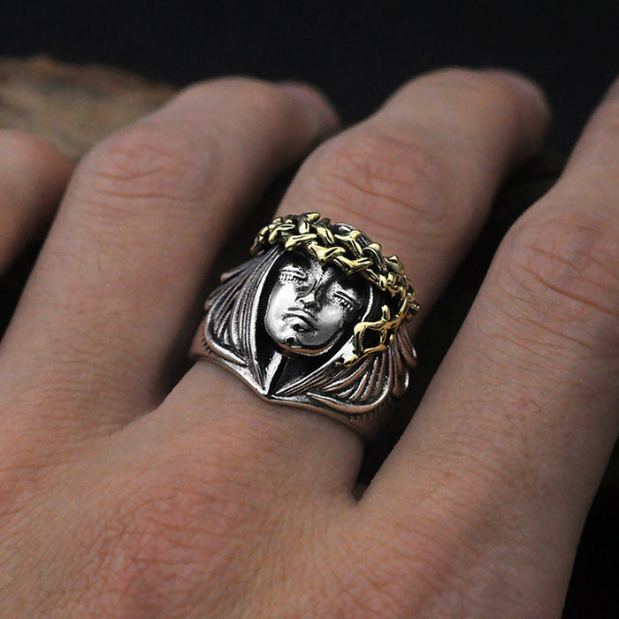 Real Solid 925 Sterling Silver Rings Lucky Goddess Statue of Liberty Punk Jewelry Open Size 8-11
