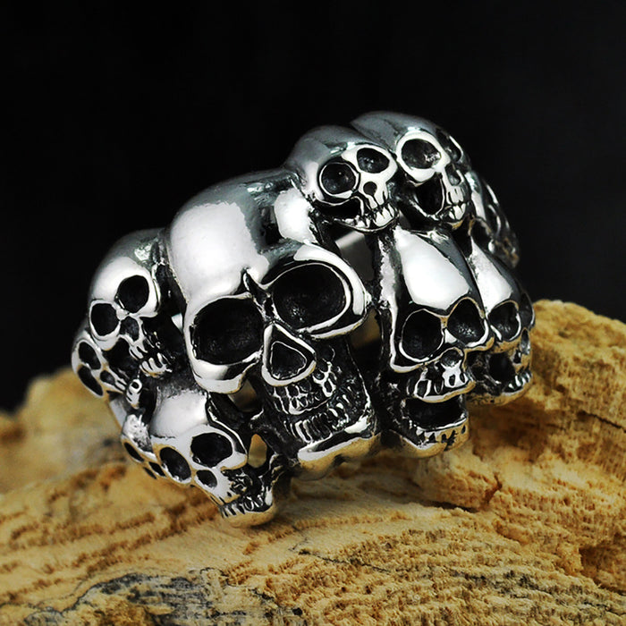 Heavy Huge Real Solid 925 Sterling Silver Rings Multiple Skulls Punk Gothic Jewelry Size 7-10