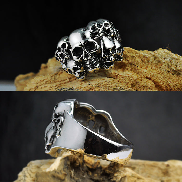 Heavy Huge Real Solid 925 Sterling Silver Rings Multiple Skulls Punk Gothic Jewelry Size 7-10