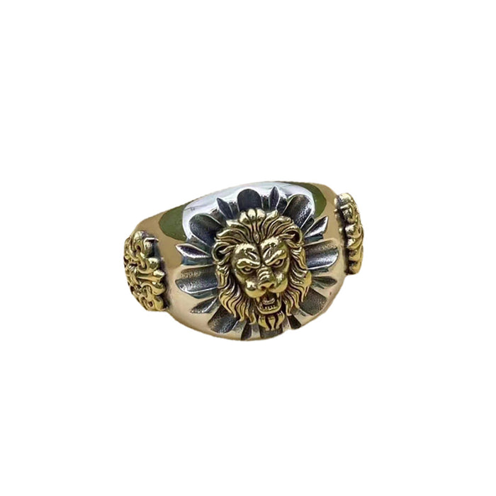 Real Solid 925 Sterling Silver Ring Lion King Animals Gothic Punk Jewelry Adjustable Size 8-10