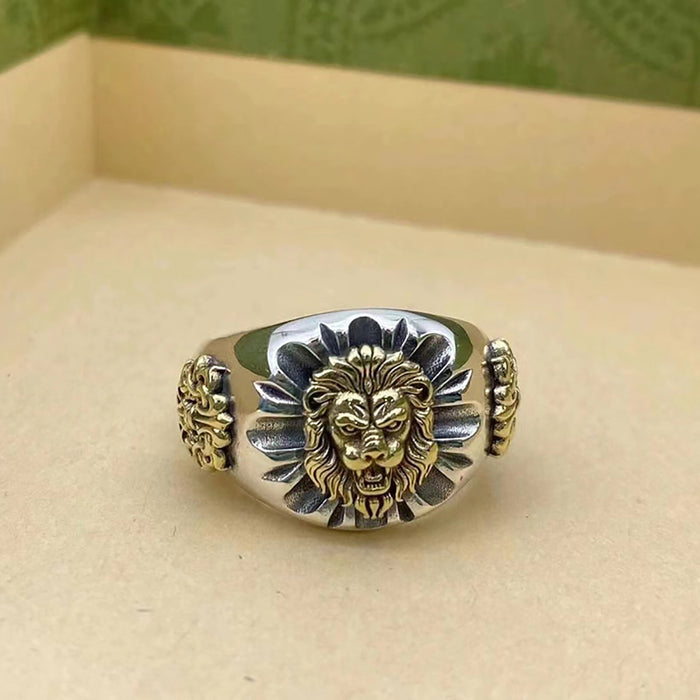 Real Solid 925 Sterling Silver Ring Lion King Animals Gothic Punk Jewelry Adjustable Size 8-10