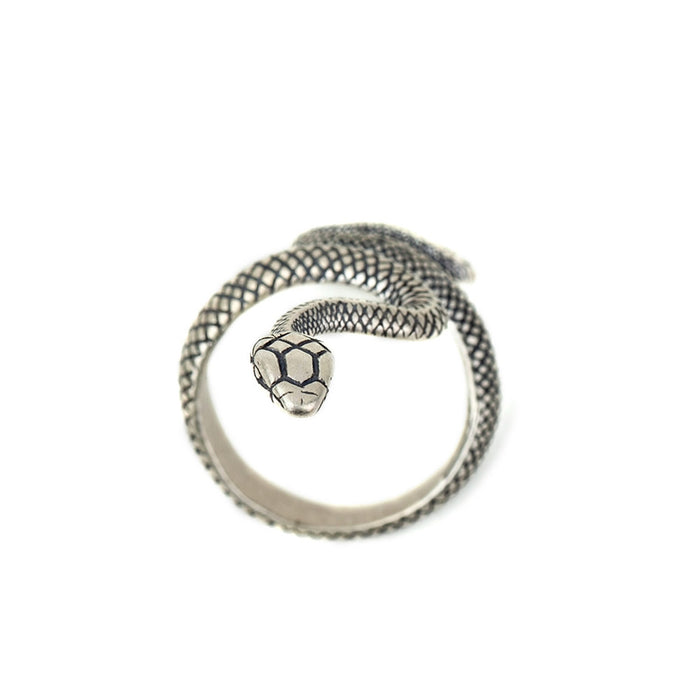 Real Solid 925 Sterling Silver Ring Snake Animals Fashion Punk Jewelry Adjustable Size 8-10