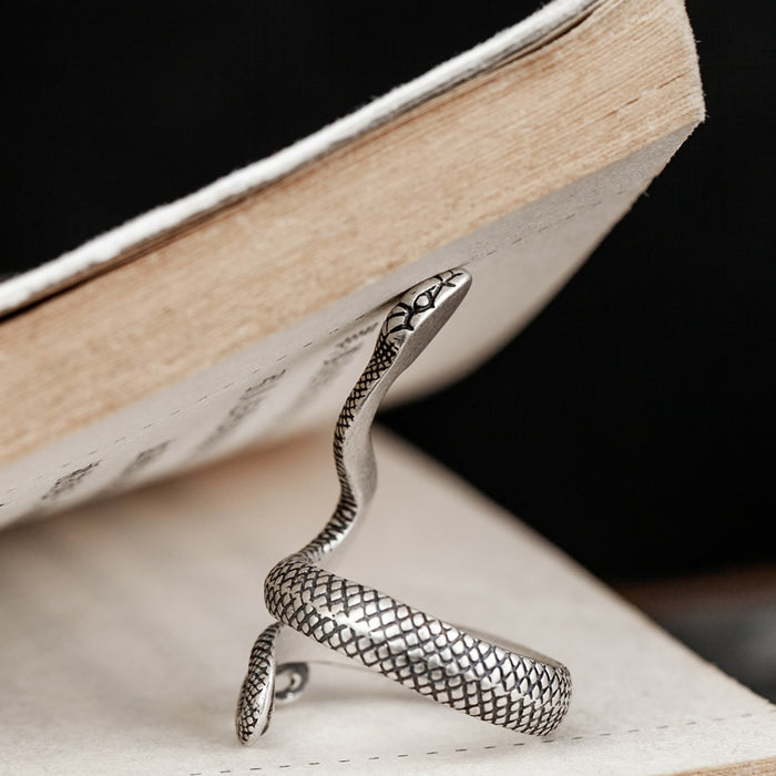 Real Solid 925 Sterling Silver Ring Snake Animals Fashion Punk Jewelry Adjustable Size 8-10