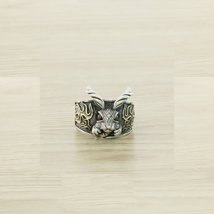 Real Solid 925 Sterling Silver Ring Rabbit Animals Gothic Punk Jewelry Adjustable Size 8-10
