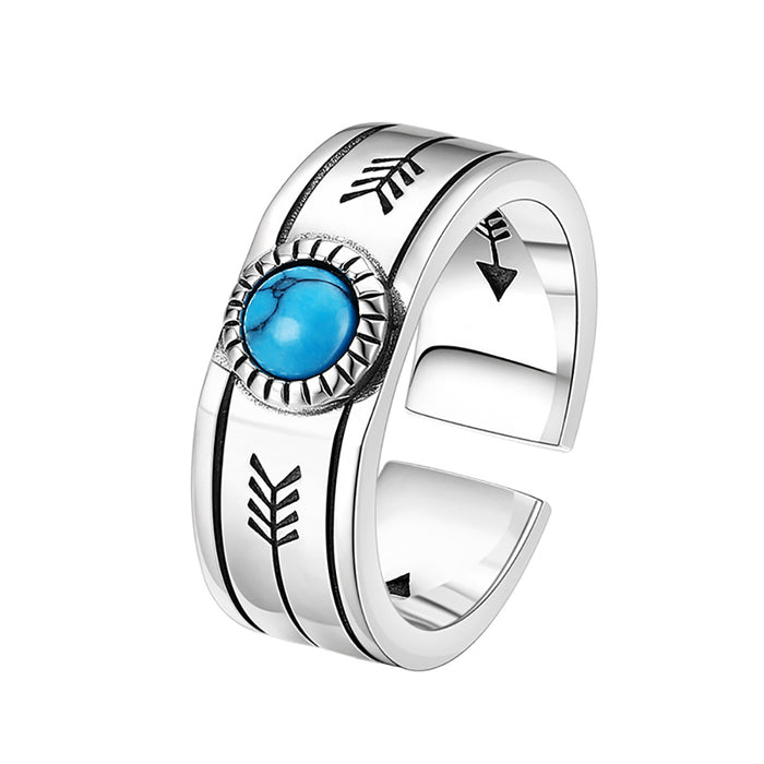 Real Solid 925 Sterling Silver Ring Arrow Blue Turquoise Punk Jewelry Open Size 7-10