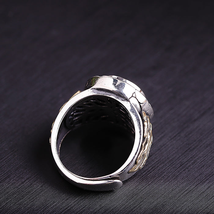 Real Solid 925 Sterling Silver Ring Black Agate Retro Punk Jewelry Adjustable Size 8-10