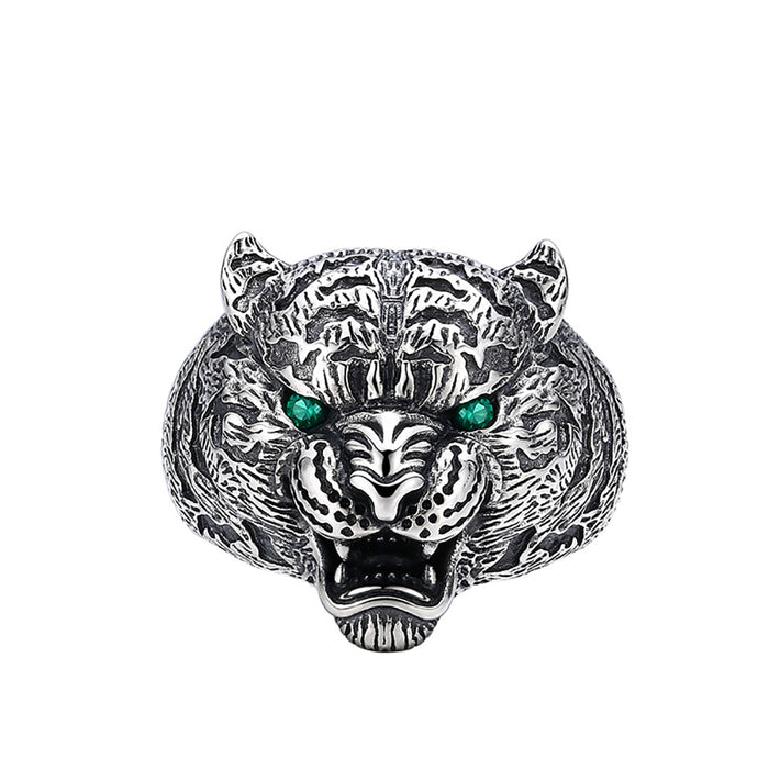 Real Solid 925 Sterling Silver Ring CZ Inlay Leopard Head Gothic Punk Jewelry Open Size 9-11