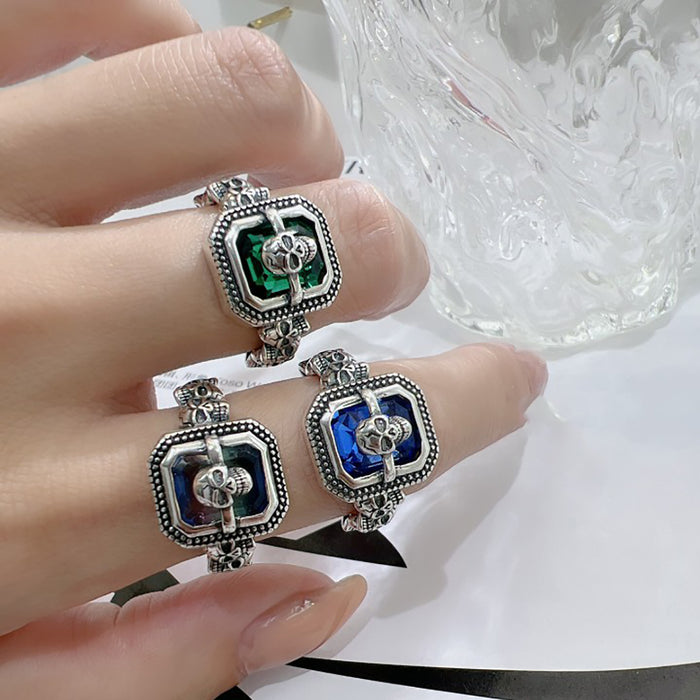 Real Solid 925 Sterling Silver Ring Skulls CZ Inlay Hip Hop Punk Jewelry Open Size 7-10