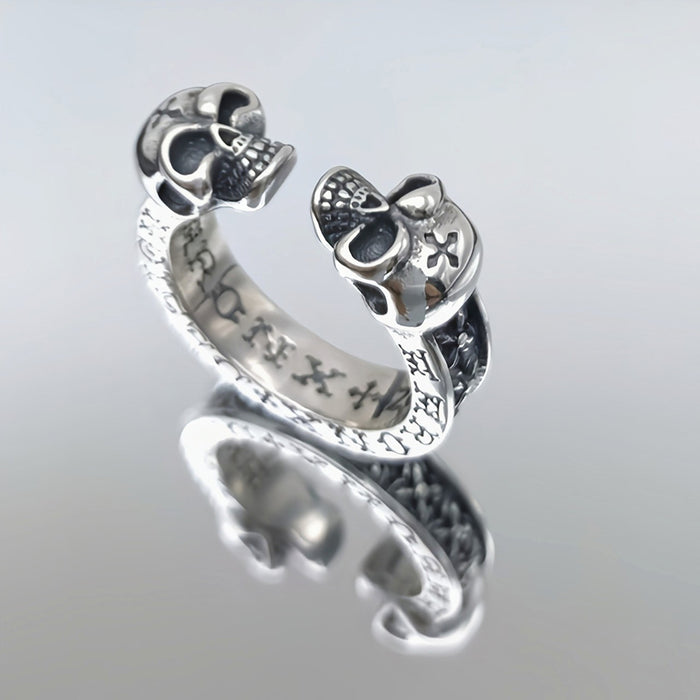 Real Solid 925 Sterling Silver Ring Skulls Cross Gothic Punk Jewelry Open Size 7-10