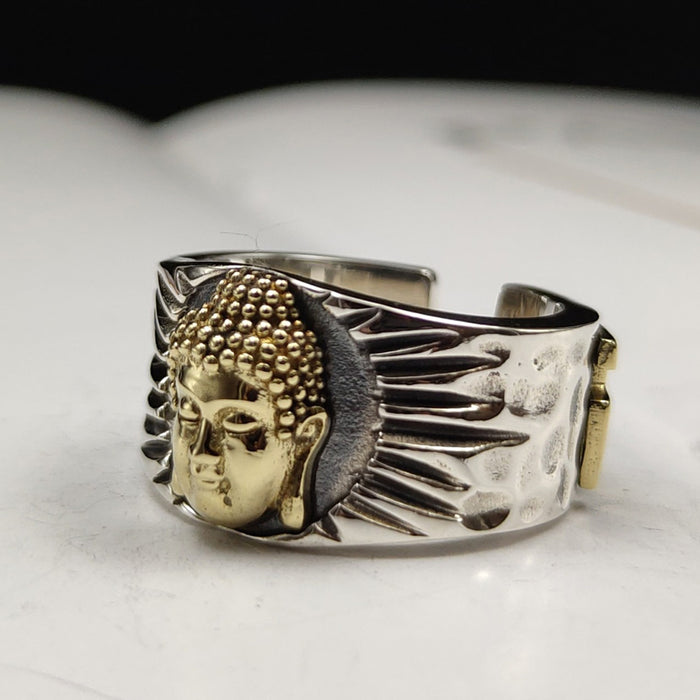 Real Solid 925 Sterling Silver Ring Religions Buddha Jewelry Open Size 8-11