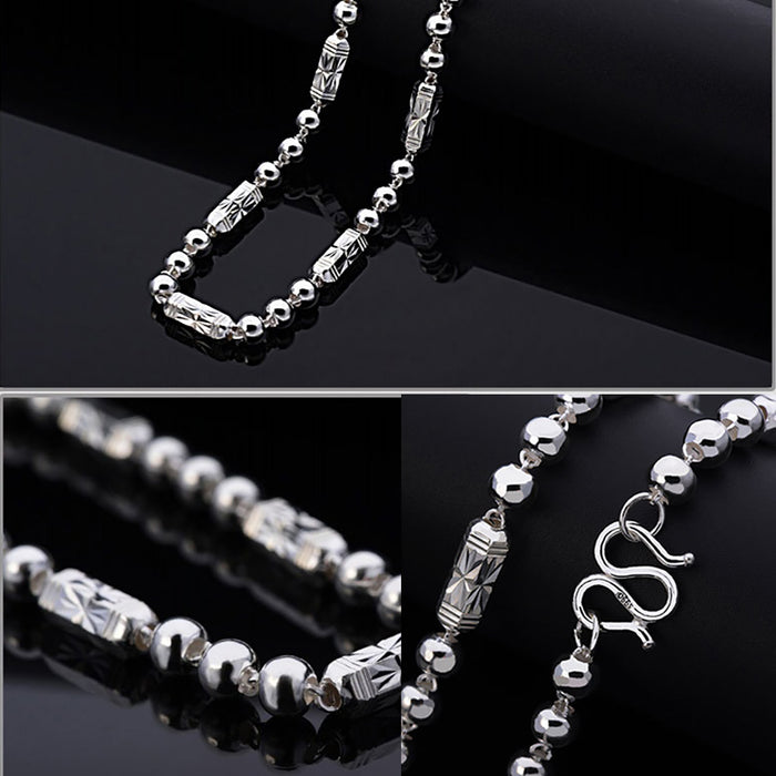 Real Solid 990 Sterling Silver Necklace Beaded Beautiful Fashion Chain Unisex 19"-24"