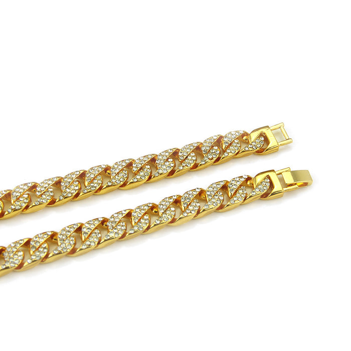 Miami Cuban Link Chain Necklace Bracelet Diamond Hip Hop Jewelry COMBO SET