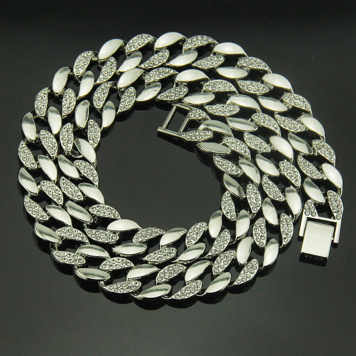 Miami Cuban Link Chain Necklace Bracelet Diamond Hip Hop Jewelry COMBO SET