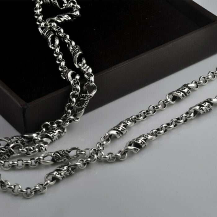 Real Solid 925 Sterling Silver Necklaces Om Mani Padme Hum Hook-Buckle 18"- 24"