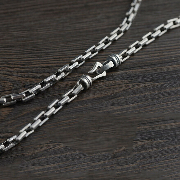 Men's Real Solid 925 Sterling Silver Necklaces Rectangular Chain Hook 22"- 26"