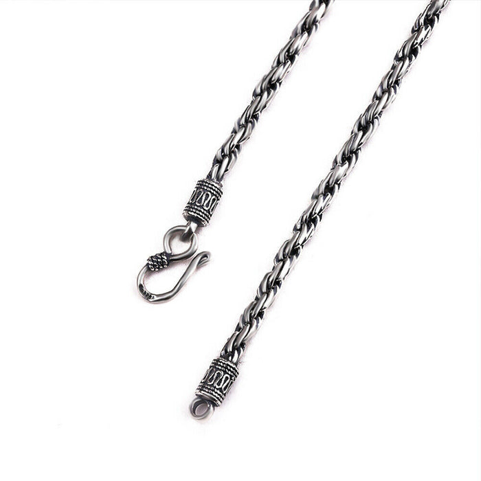 Real Solid 925 Sterling Silver Necklaces Braided Twist Chain Hook-Buckle 24"