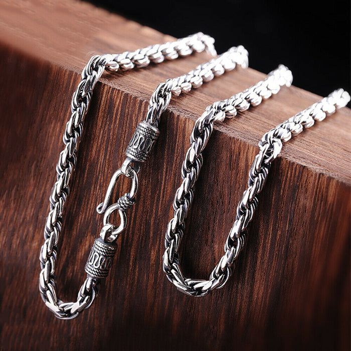 Real Solid 925 Sterling Silver Necklaces Braided Twist Chain Hook-Buckle 24"