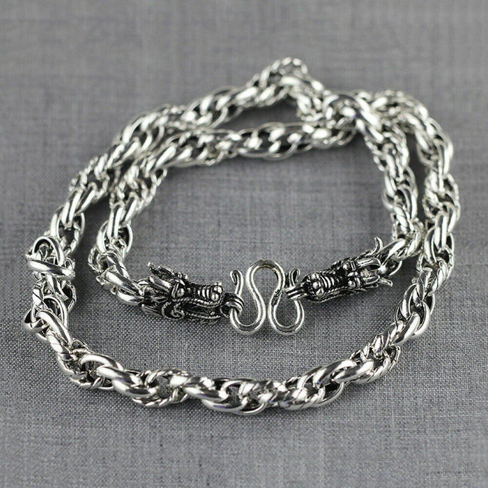 Real Solid 925 Sterling Silver Necklaces Dragon Braided Vintage Hook 20" 22''