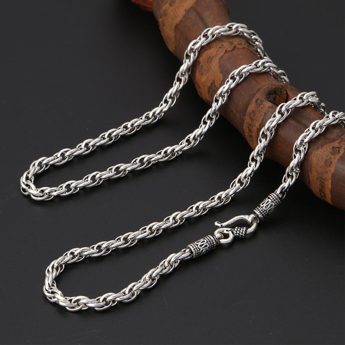 Men's Real Solid 925 Sterling Silver Necklaces Twist Braided Hook 20"- 28"