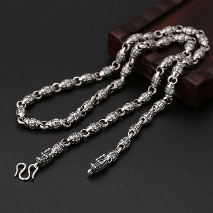 Real Solid 925 Sterling Silver Necklaces Dragon Head Barrel Chain Hook 20"- 26"