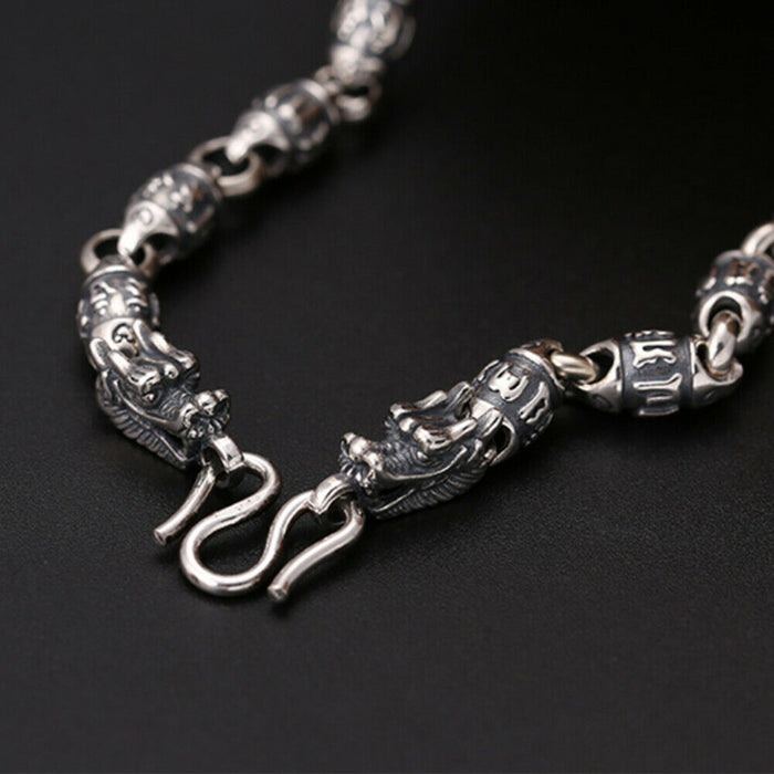 Real Solid 925 Sterling Silver Necklaces Dragon Head Barrel Chain Hook 20"- 26"