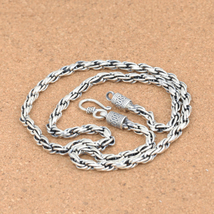Men's Real Solid 925 Sterling Silver Necklaces Twist Braided Hook 18"- 24"