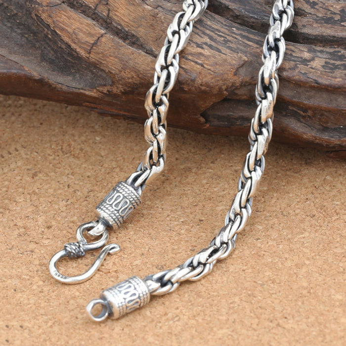 Men's Real Solid 925 Sterling Silver Necklaces Twist Braided Hook 18"- 24"