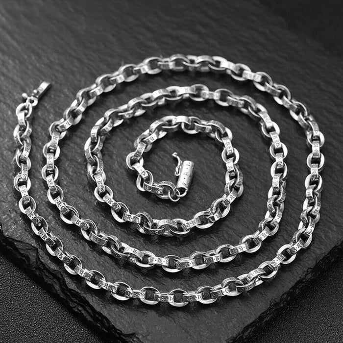 Real Solid 925 Sterling Silver Necklaces Om Mani Padme Hum Oval Loop 20"- 30"