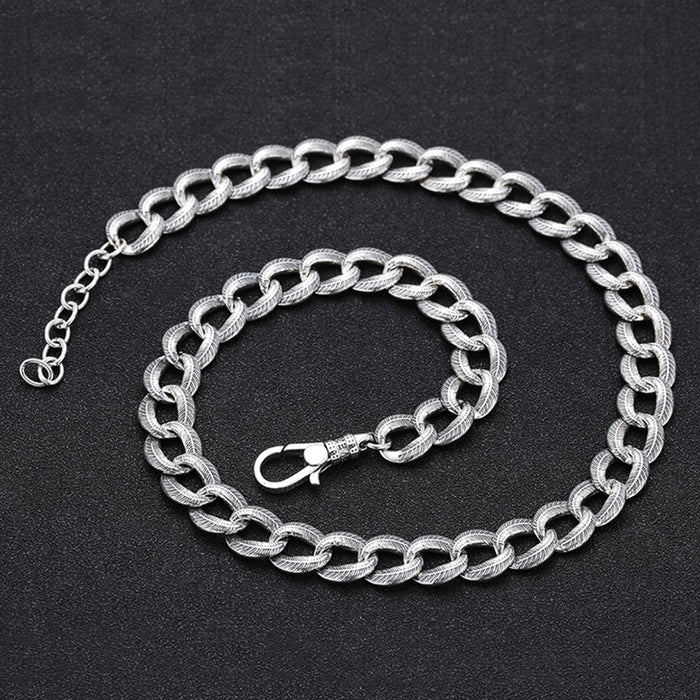 Men's Real Solid 925 Silver Miami Cuban Chain Necklaces Jewelry Fashion Feather Loop 19.6"