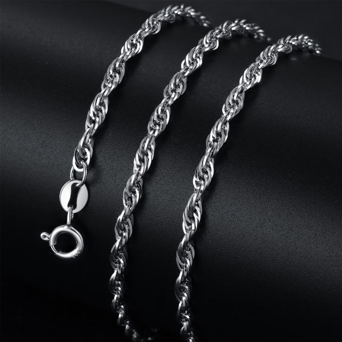 Real Solid 925 Sterling Silver Necklace Braided Chain Platinum Plating 18"- 24"