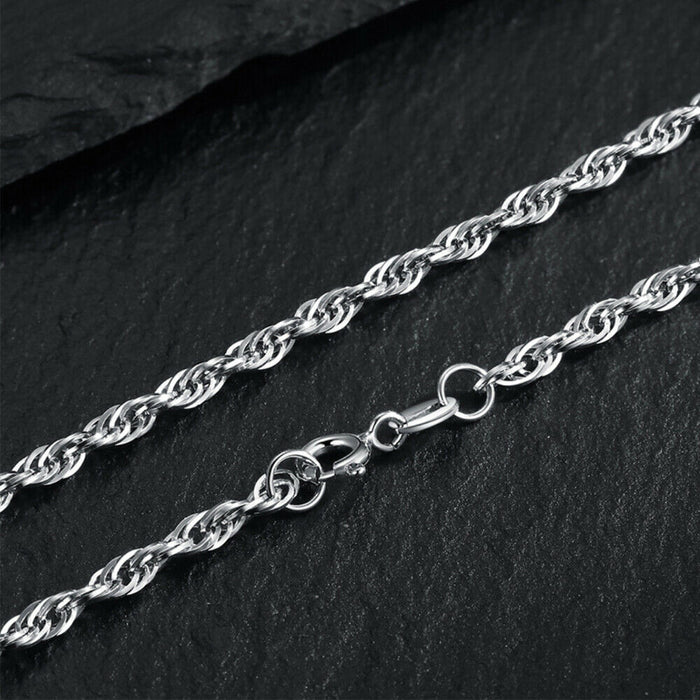 Real Solid 925 Sterling Silver Necklace Braided Chain Platinum Plating 18"- 24"