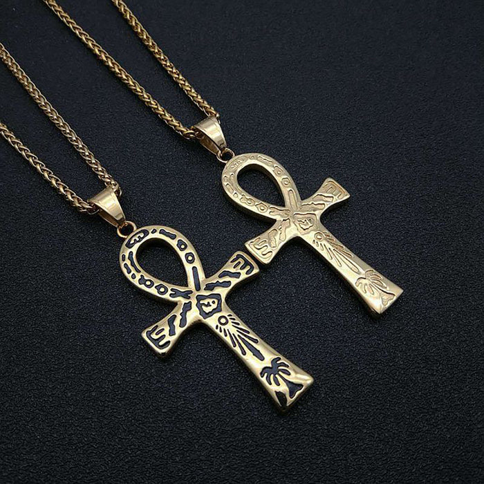 Egyptian Ankh Key Necklace Pendant Stainless Steel Cross Fashion Hiphop Jewelry