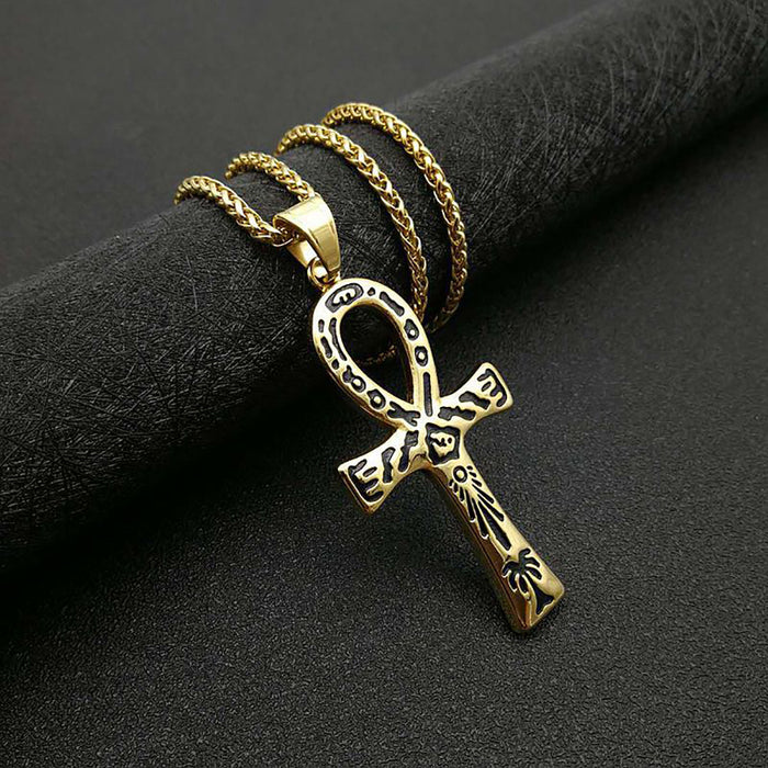Egyptian Ankh Key Necklace Pendant Stainless Steel Cross Fashion Hiphop Jewelry