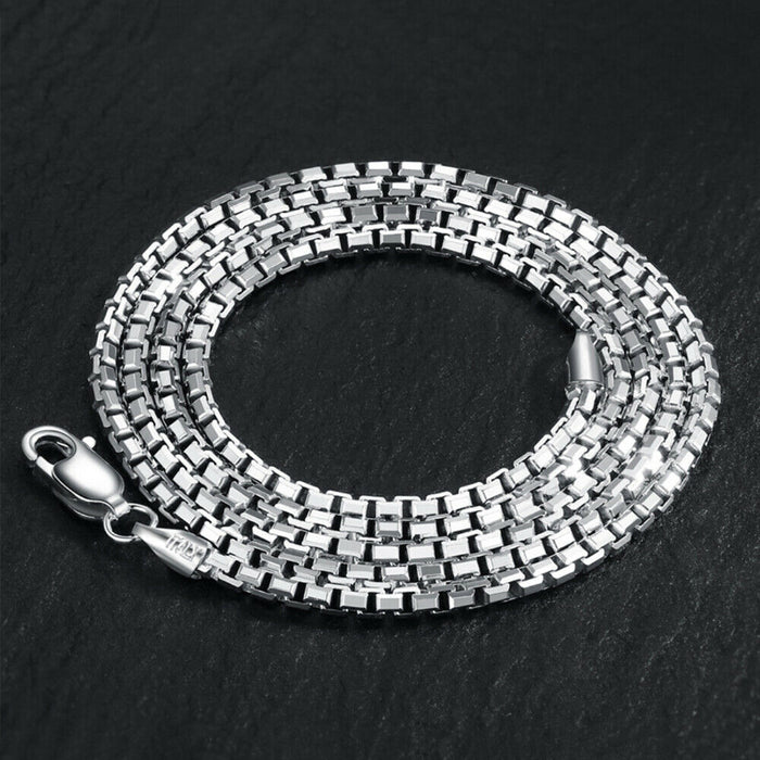 Real Solid 925 Sterling Silver Necklaces Box Chain Platinum Plating 18"- 22"
